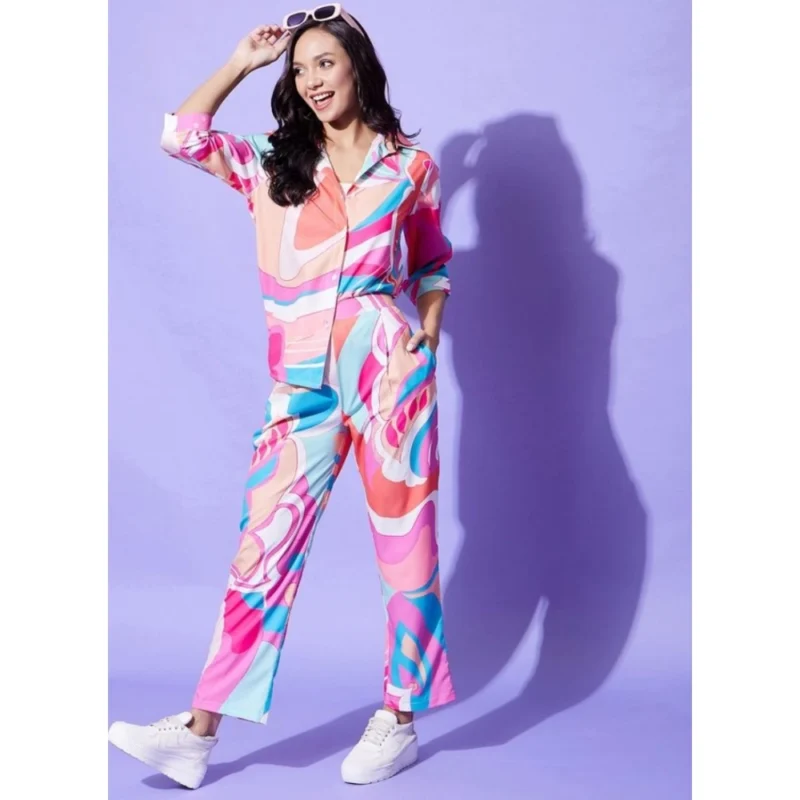 Alternative view of Women's Polyester Printed 3-4th Sleeve Co-Ord Set (Multicolor)