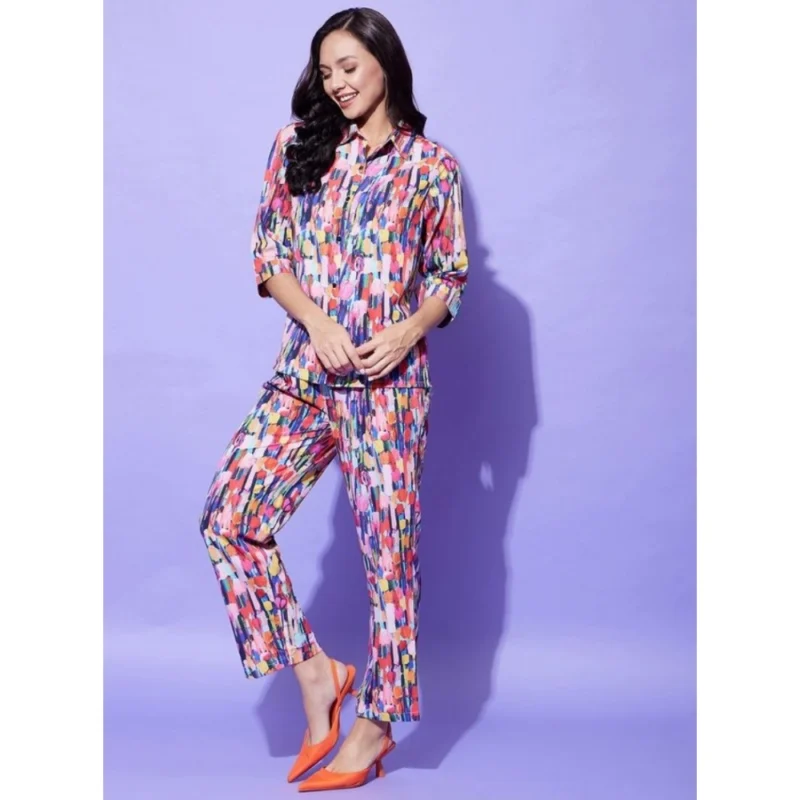 Alternative view of Women's Polyester Floral 3-4th Sleeve Co-Ord Set (Multicolor)