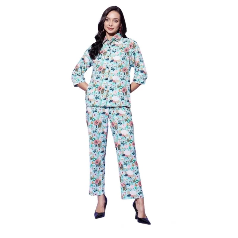 Women's Polyester Floral 3-4th Sleeve Co-Ord Set (Multicolor)