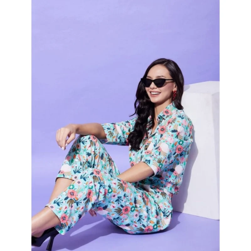 Alternative view of Women's Polyester Floral 3-4th Sleeve Co-Ord Set (Multicolor)