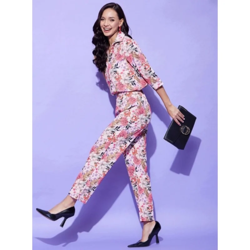 Alternative view of Women's Polyester Floral 3-4th Sleeve Co-Ord Set (Multicolor)