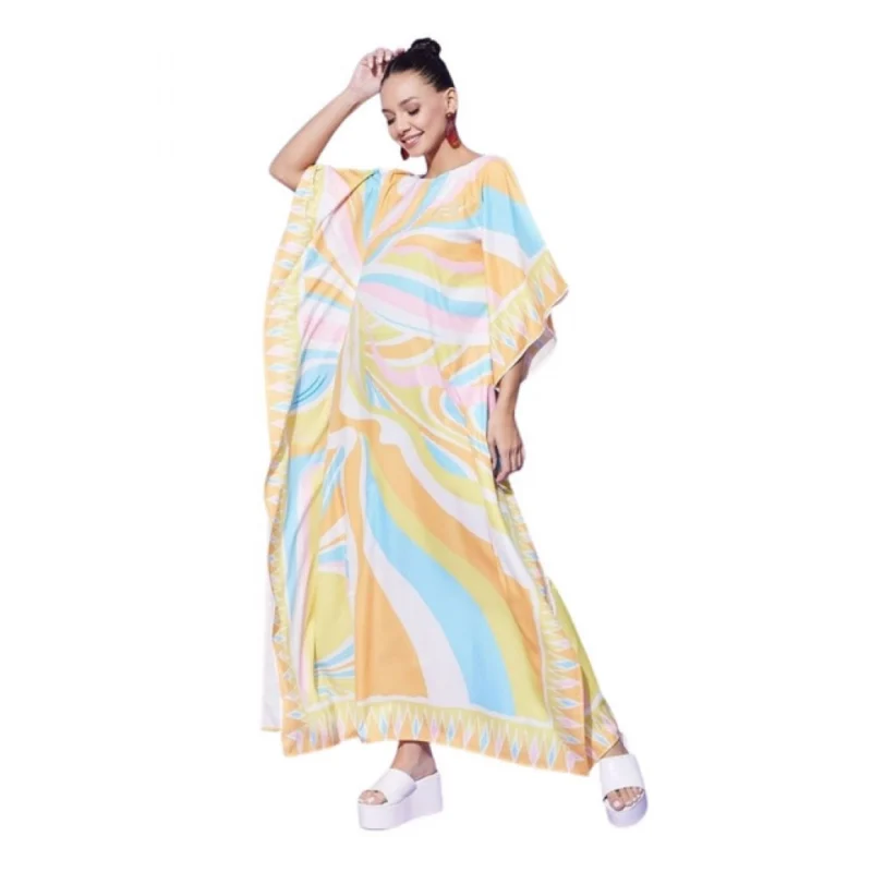 Women's Satin Colour Blocking Kaftan Dress (Multicolor)