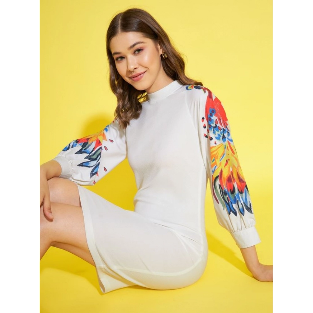 Women's Polyester Lycra Printed Long Sleeve Dress (Multicolor) - Image 5