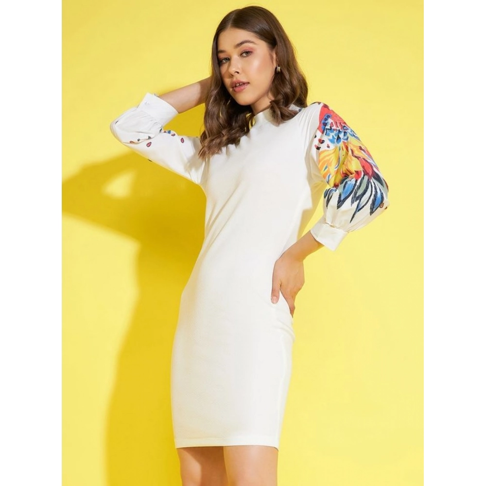 Women's Polyester Lycra Printed Long Sleeve Dress (Multicolor) - Image 4