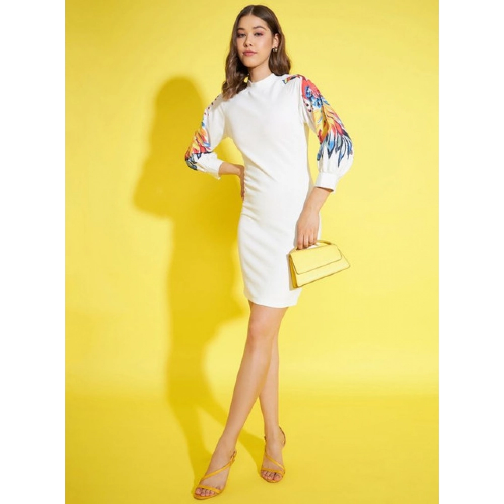 Women's Polyester Lycra Printed Long Sleeve Dress (Multicolor) - Image 3