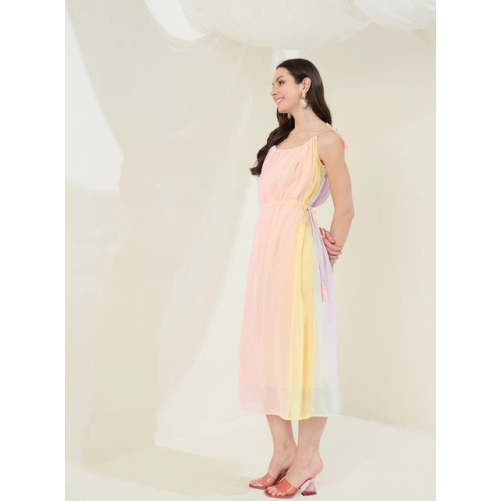 Women's Georgette Ombre Sleeveless Dress (Peach) - Image 4