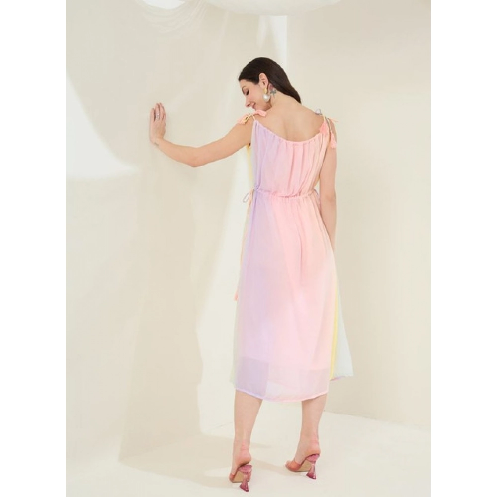 Women's Georgette Ombre Sleeveless Dress (Peach) - Image 3