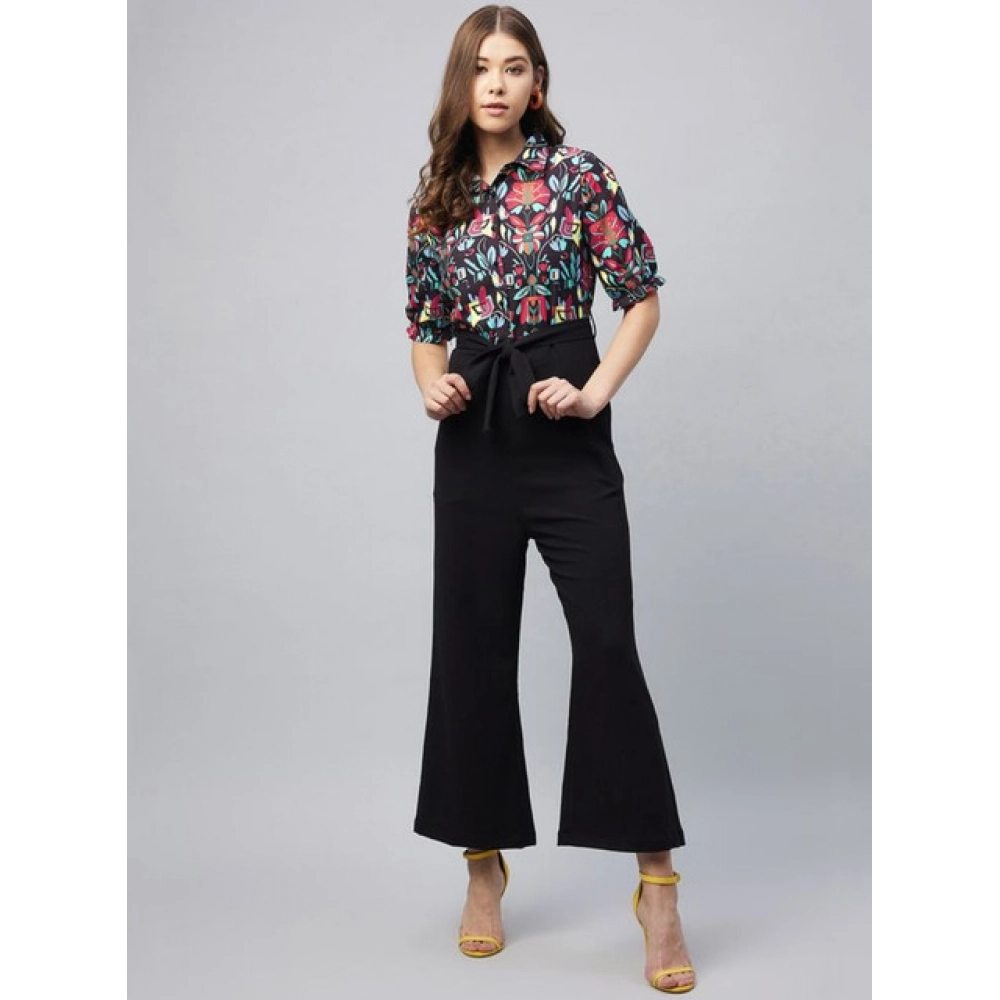 Women's Polyester Floral Short Sleeve Jumpsuit (Multicolor) - Image 5