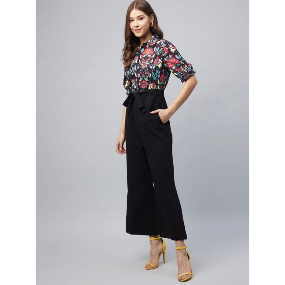 Women's Polyester Floral Short Sleeve Jumpsuit (Multicolor) - Image 4