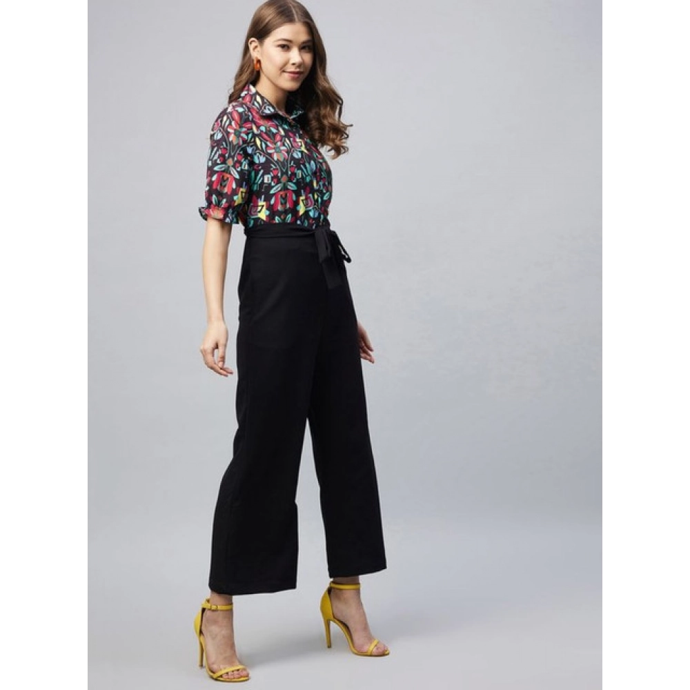 Women's Polyester Floral Short Sleeve Jumpsuit (Multicolor) - Image 3