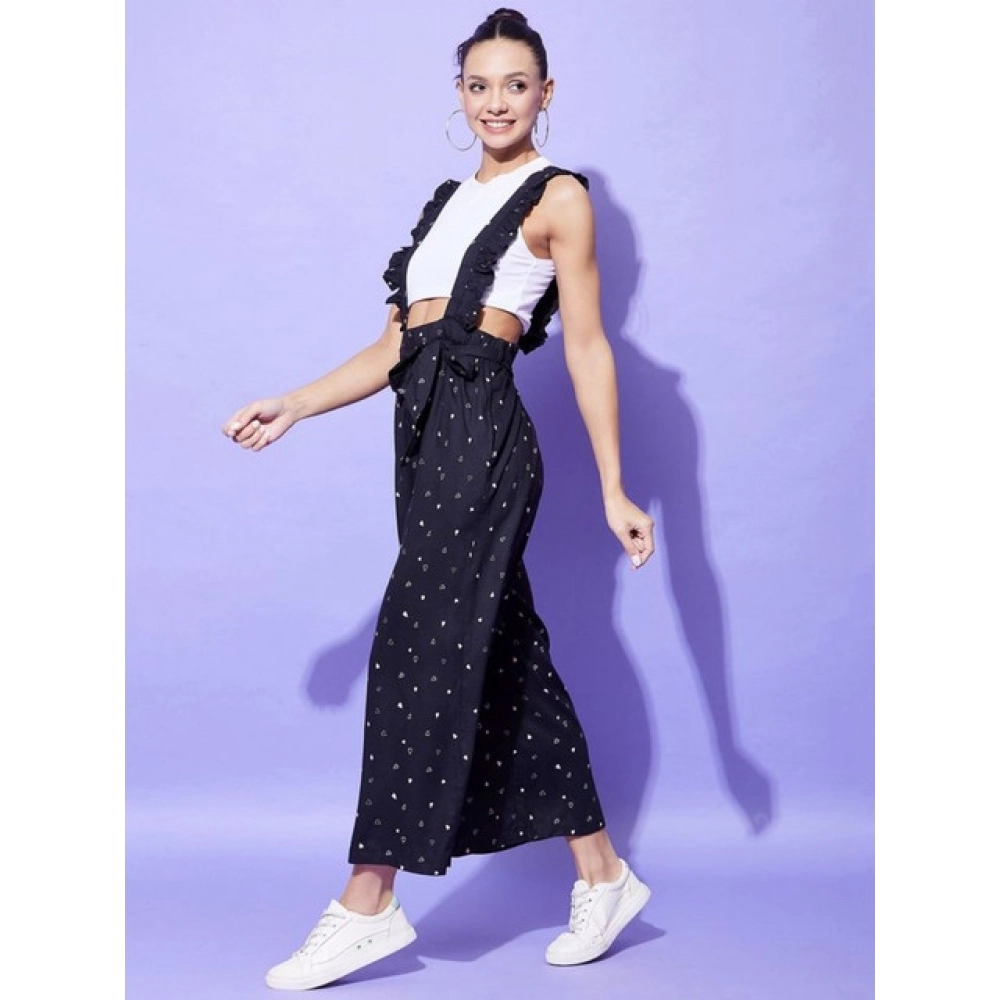 Women's Rayon Pinafore Shoulder Straps Jumpsuit (Black) - Image 5