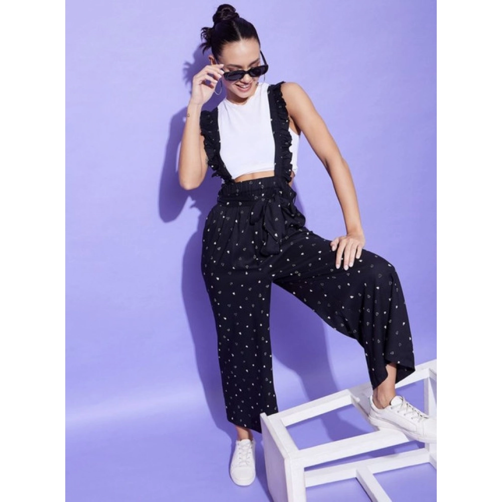 Women's Rayon Pinafore Shoulder Straps Jumpsuit (Black) - Image 4