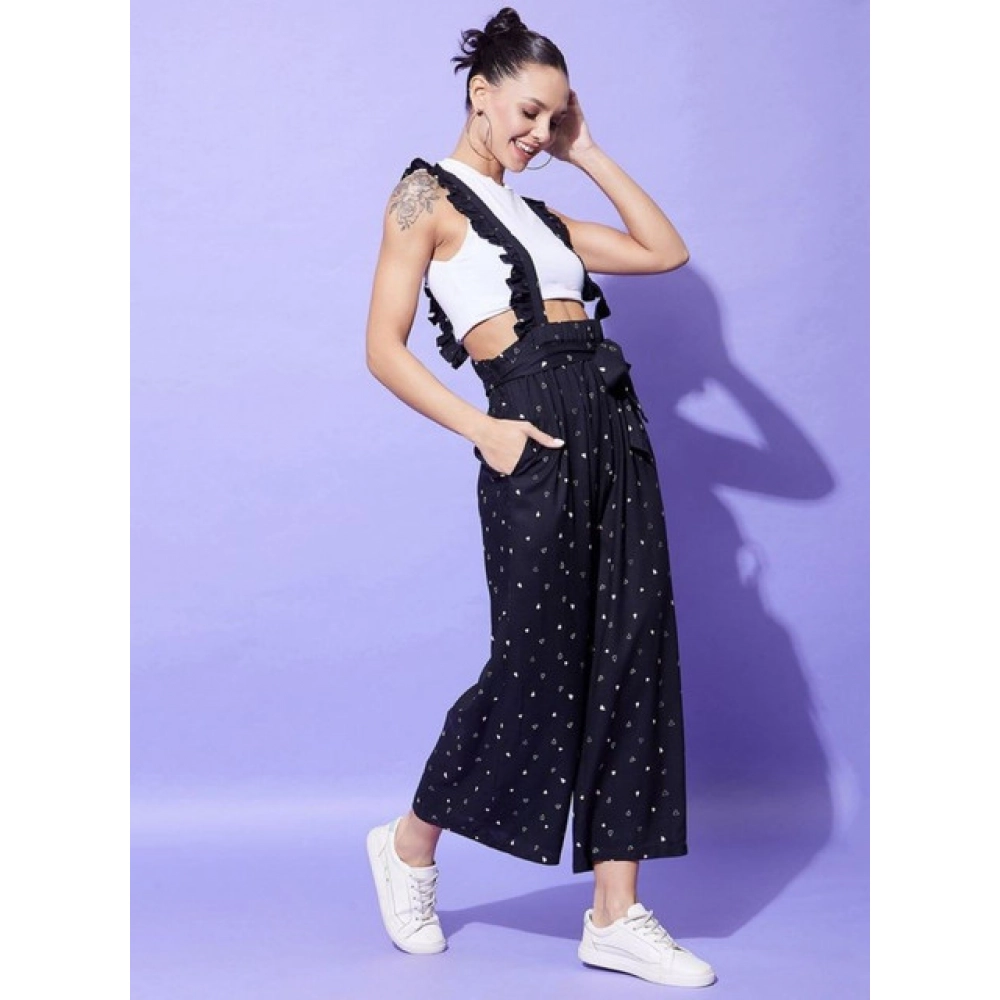 Women's Rayon Pinafore Shoulder Straps Jumpsuit (Black) - Image 3