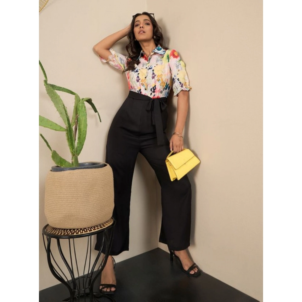 Women's Polyester Floral Half Sleeves Jumpsuit (Multicolor) - Image 3