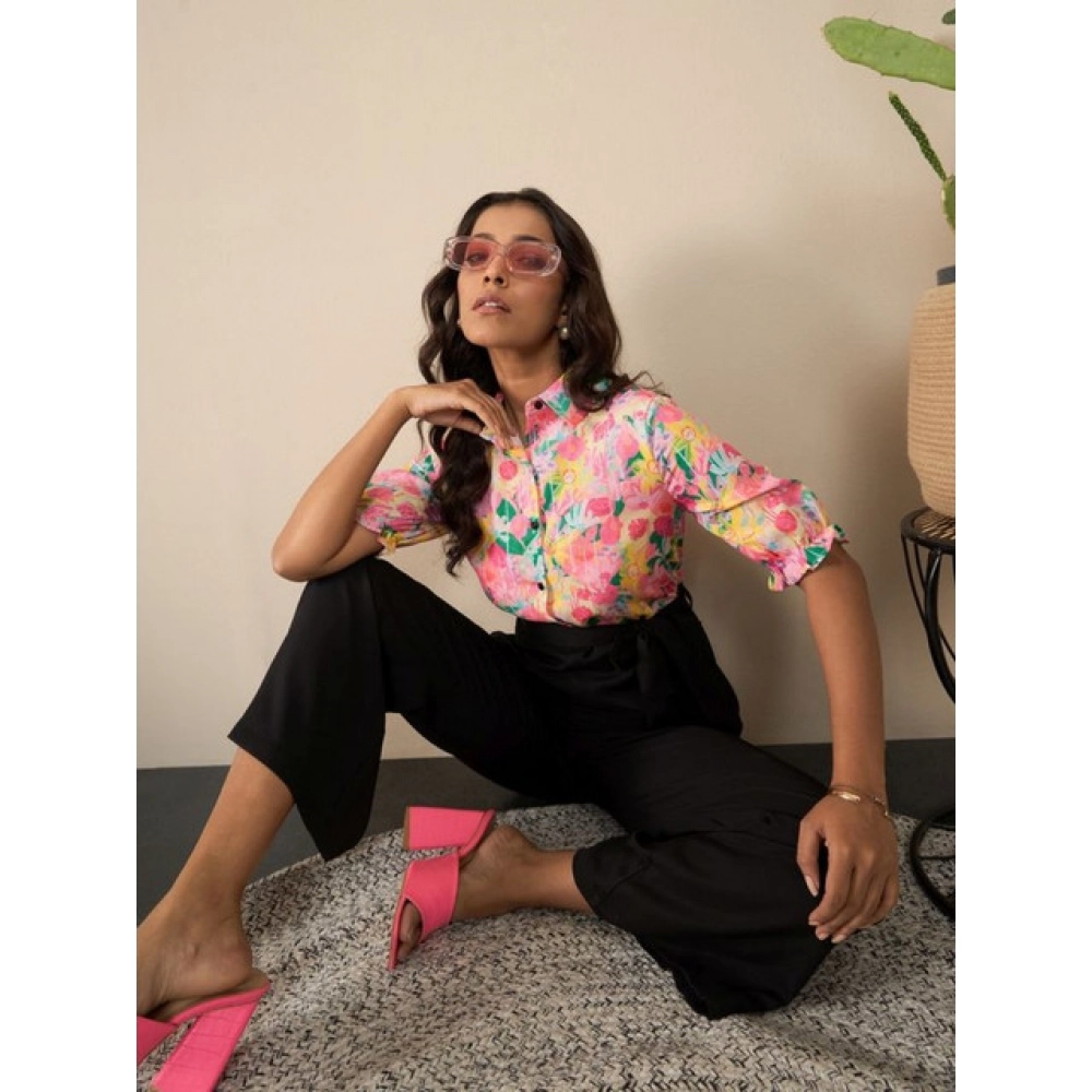 Women's Polyester Floral Half Sleeves Jumpsuit (Multicolor) - Image 5