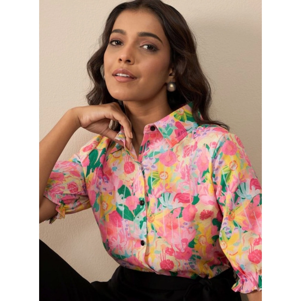 Women's Polyester Floral Half Sleeves Jumpsuit (Multicolor) - Image 4