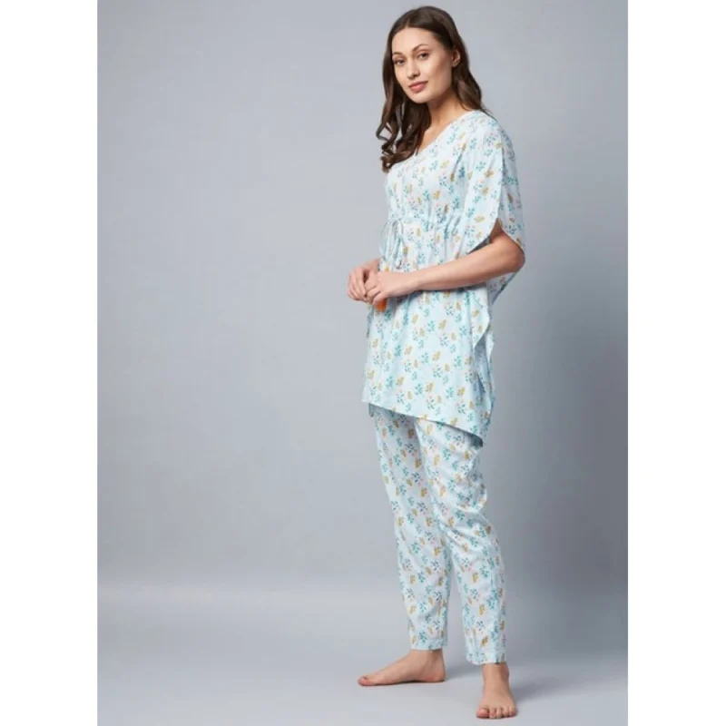 Alternative view of Women's Rayon Floral Kaftan Sleeve Kaftan Sets (Light Blue)