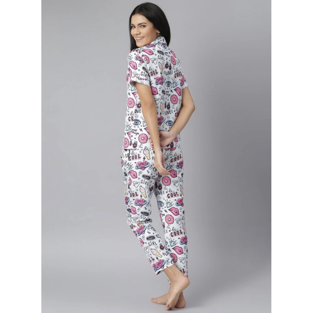 Women's Cotton Blend Printed Short Sleeve Night Suit (Multicolor) - Image 5