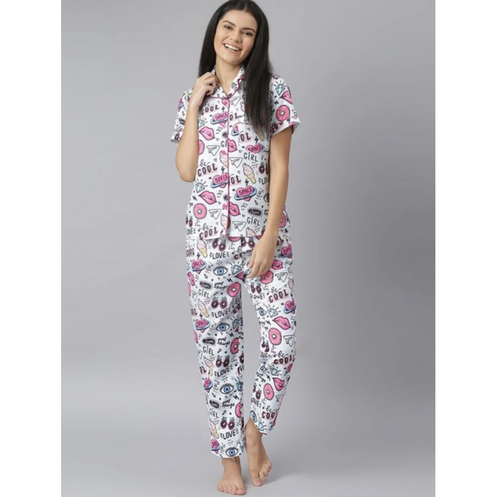 Women's Cotton Blend Printed Short Sleeve Night Suit (Multicolor) - Image 4