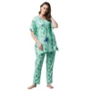 Women's Rayon Floral Kaftan Sleeve Night Suit (Green - Blue)