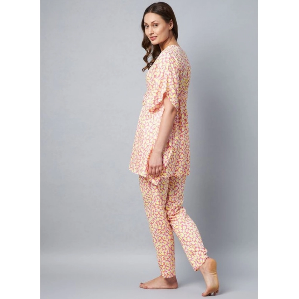 Women's Rayon Tie And Dye Kaftan Sleeve Night Suit (Multicolor) - Image 5