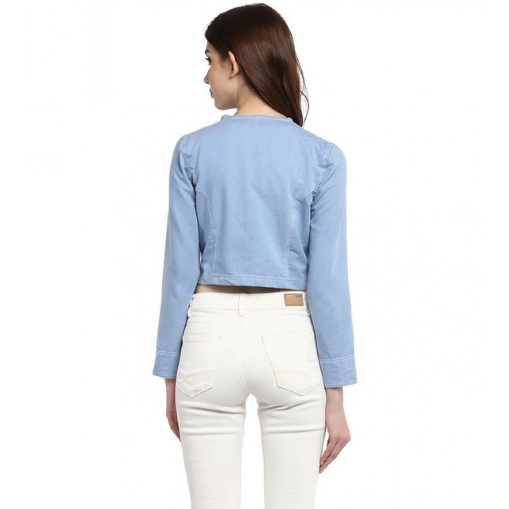 Women's Denim Ruffled Long Sleeves Shrug (Blue) - Image 2