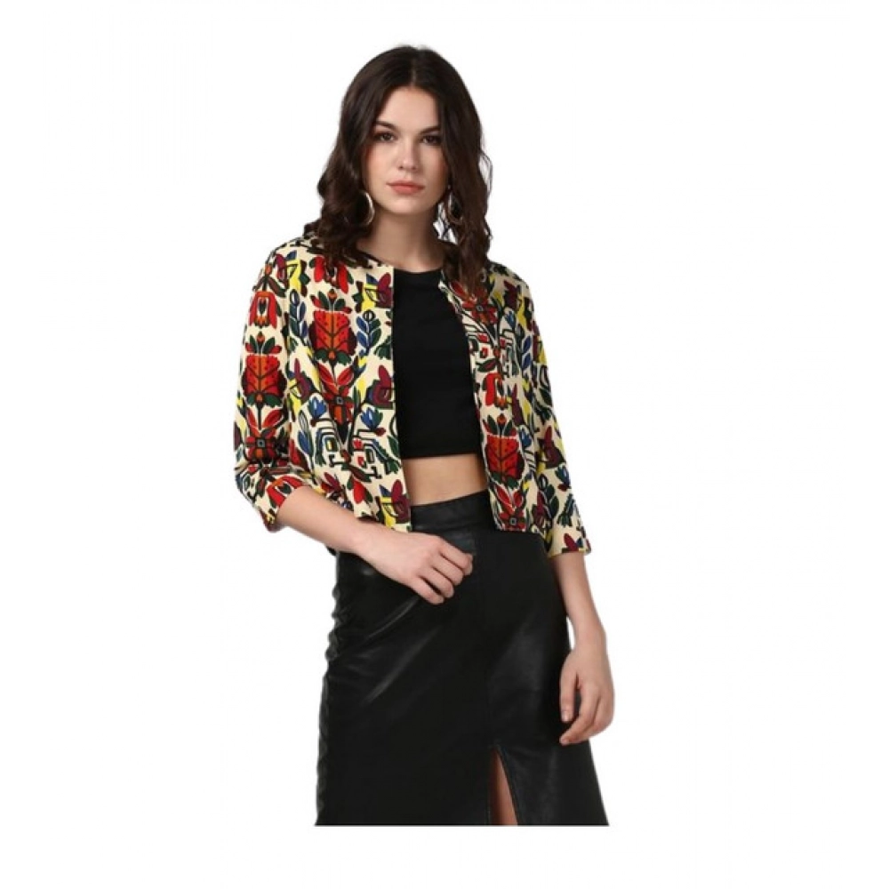 Women's Polyester Floral 3-4th Sleeves Shrug (Multicolor)