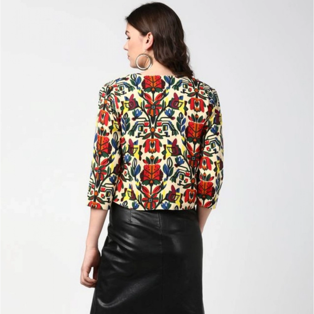Women's Polyester Floral 3-4th Sleeves Shrug (Multicolor) - Image 2