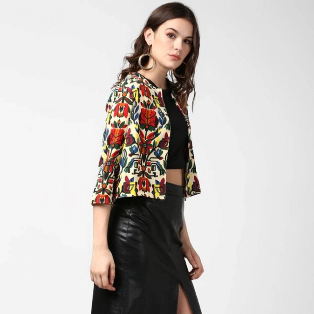 Women's Polyester Floral 3-4th Sleeves Shrug (Multicolor) - Image 5