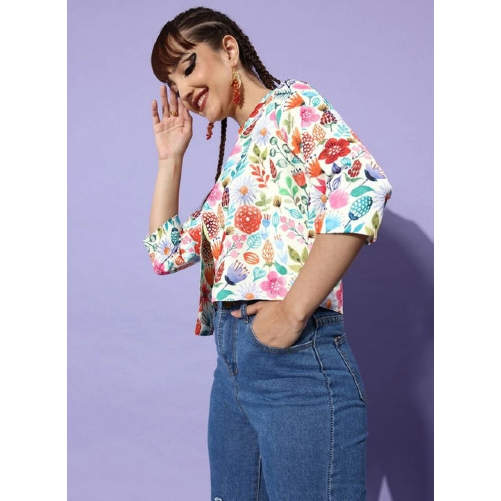 Women's Polyester Floral 3-4th Sleeves Shrug (Multicolor) - Image 3