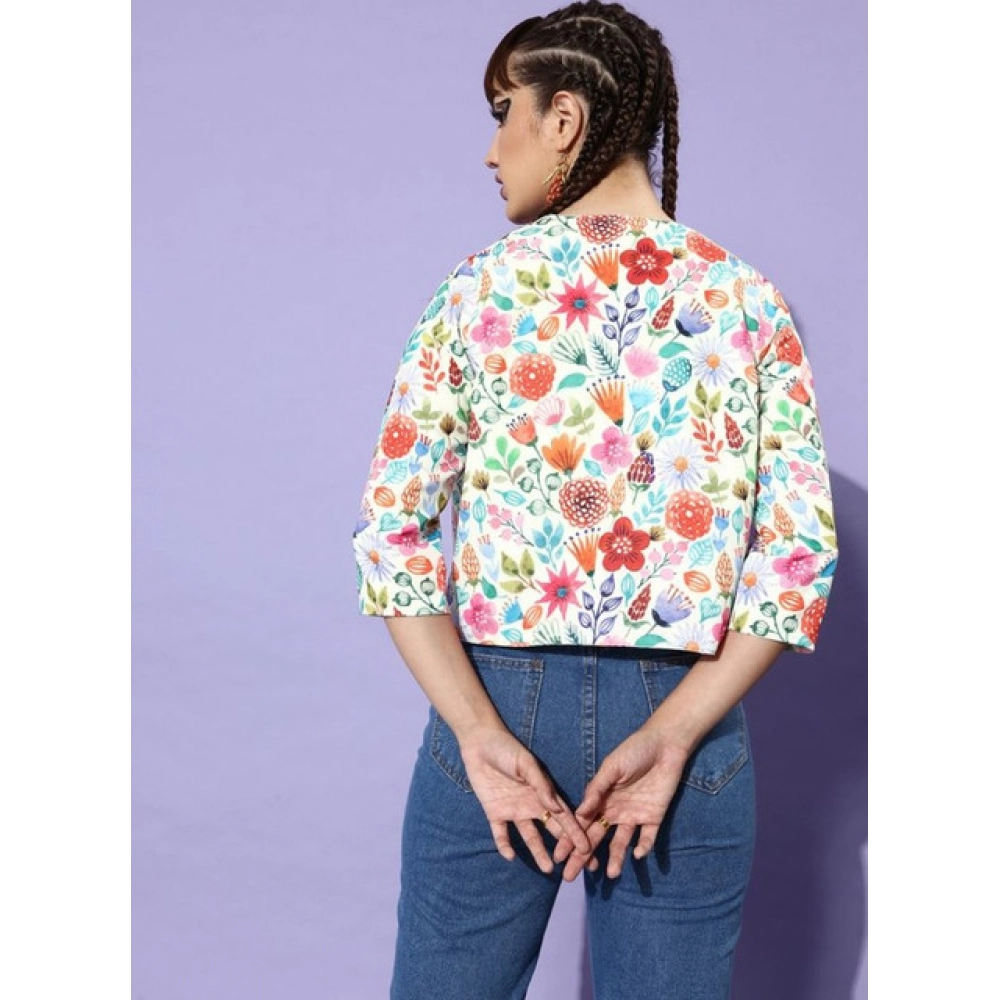 Women's Polyester Floral 3-4th Sleeves Shrug (Multicolor) - Image 5