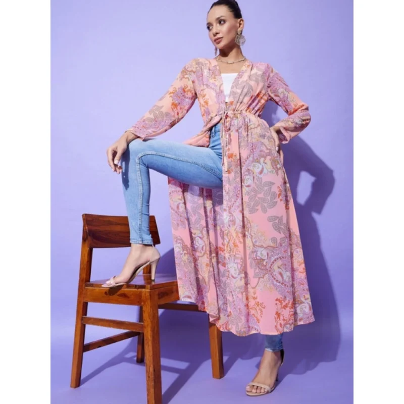 Alternative view of Women's Polyester Floral Long Sleeves Shrug (Peach)