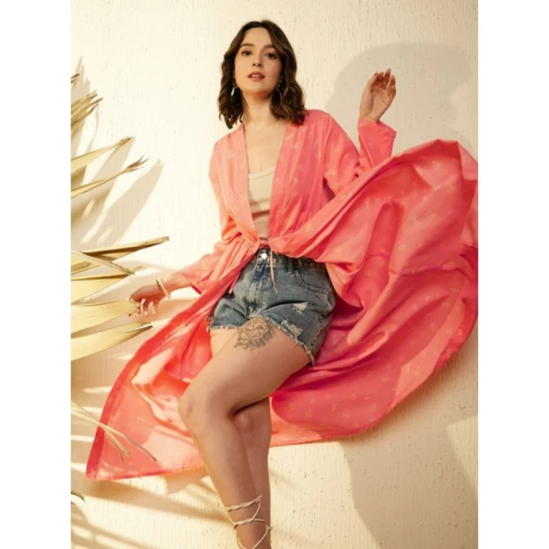 Alternative view of Women's Polyester Floral Long Sleeves Shrug (Pink)