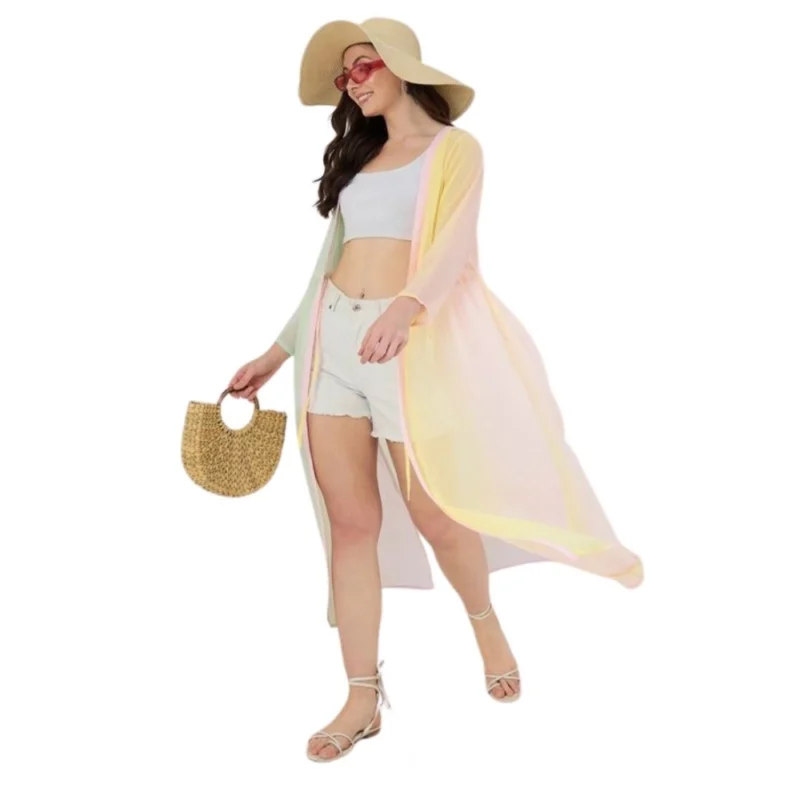 Women's Georgette Ombre Short Sleeve Shrug (Multicolor)