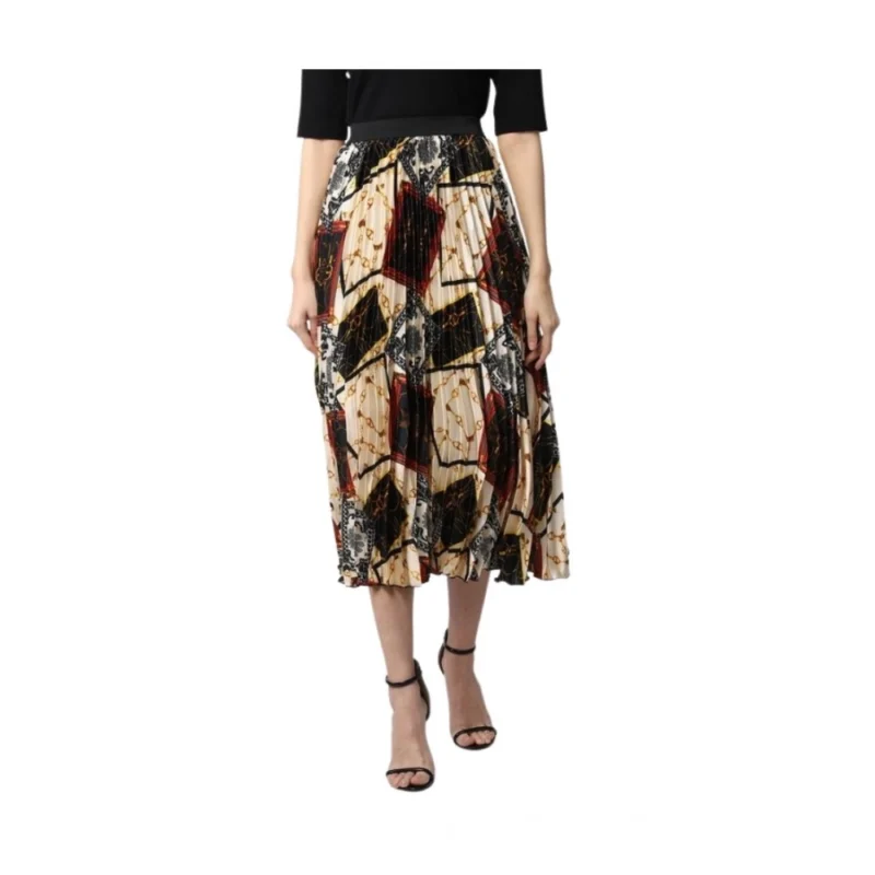 Women's Satin Pleated Elasticated Skirt (Multicolor)