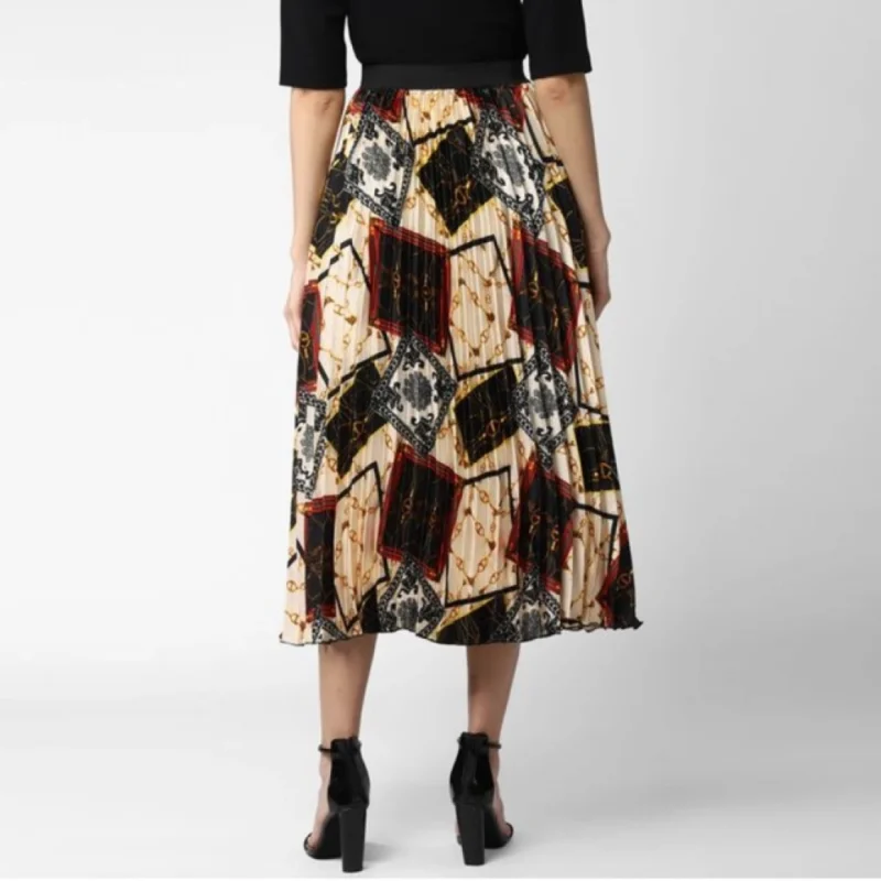 Alternative view of Women's Satin Pleated Elasticated Skirt (Multicolor)