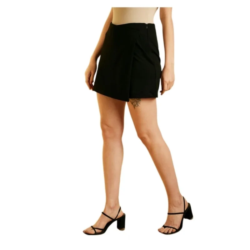 Women's Polyester Spandex Solid Side Zip Skirt (Black)