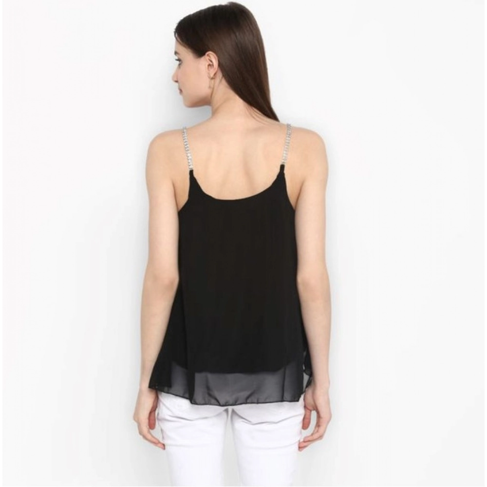 Women's Polyester Embellished Shoulder Straps Top (Black) - Image 5