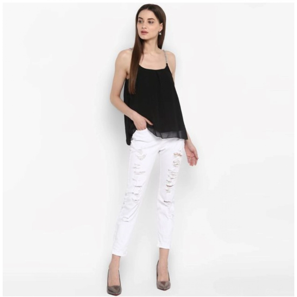 Women's Polyester Embellished Shoulder Straps Top (Black) - Image 4