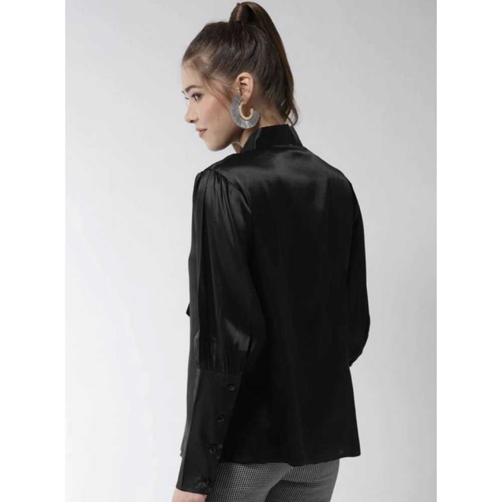 Women's Polyester Solid Long Sleeves Top (Black) - Image 5