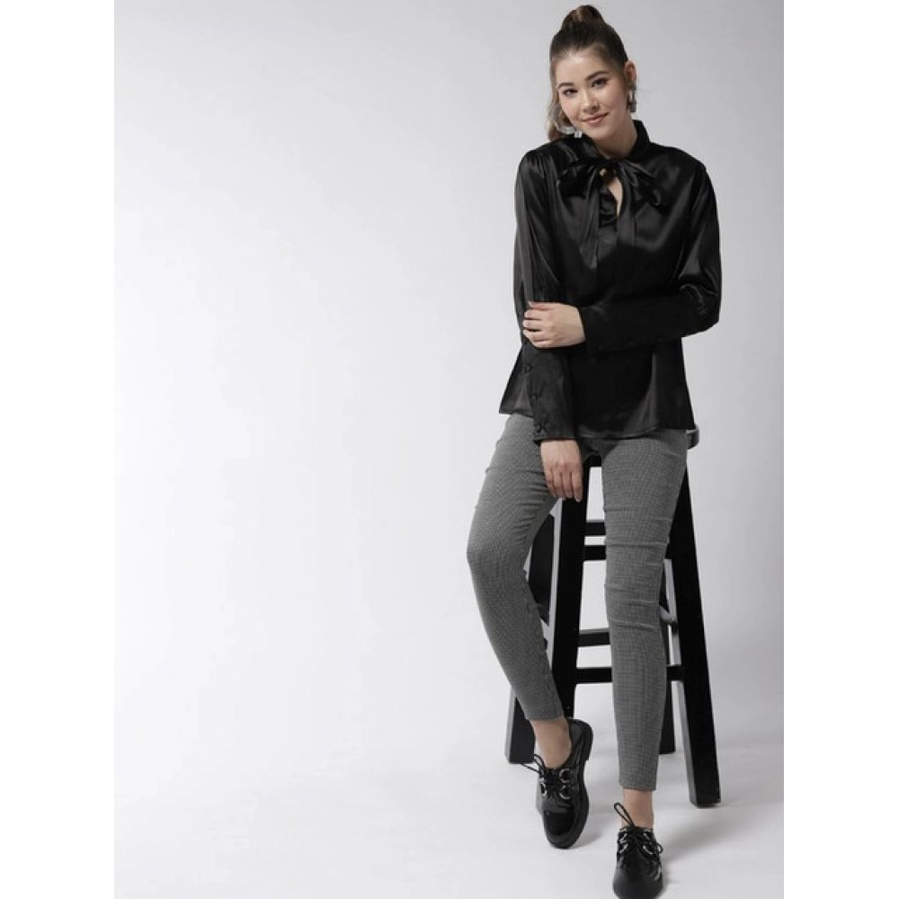 Women's Polyester Solid Long Sleeves Top (Black) - Image 4