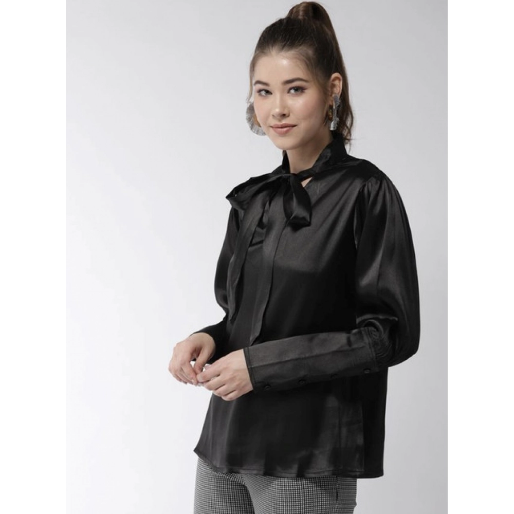 Women's Polyester Solid Long Sleeves Top (Black) - Image 3