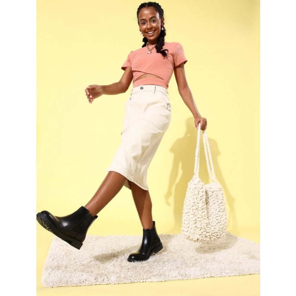 Women's Polyester Lycra Solid Short Sleeve Top (Pink) - Image 3