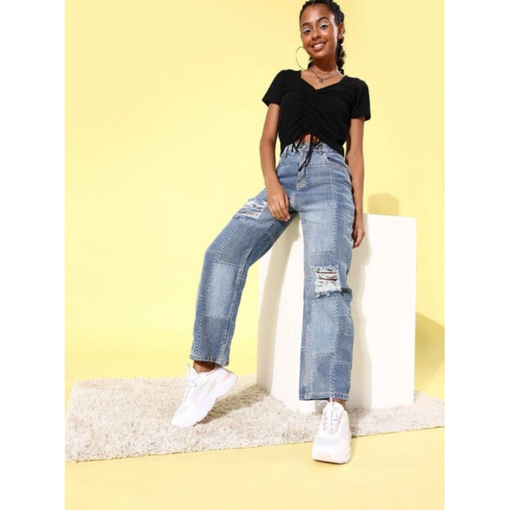 Women's Polyester Lycra Solid Short Sleeve Top (Black) - Image 3