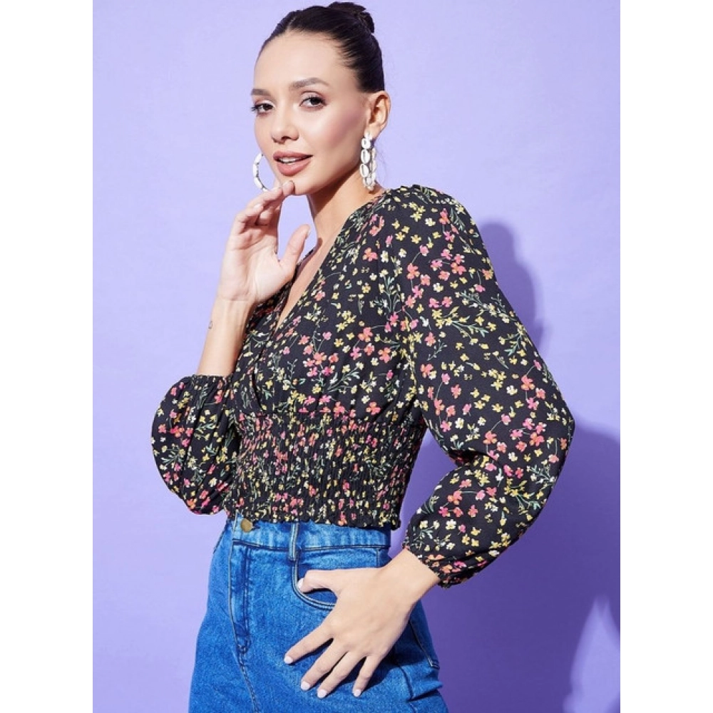 Women's Polyester Floral Long Sleeves Top (Multicolor) - Image 3