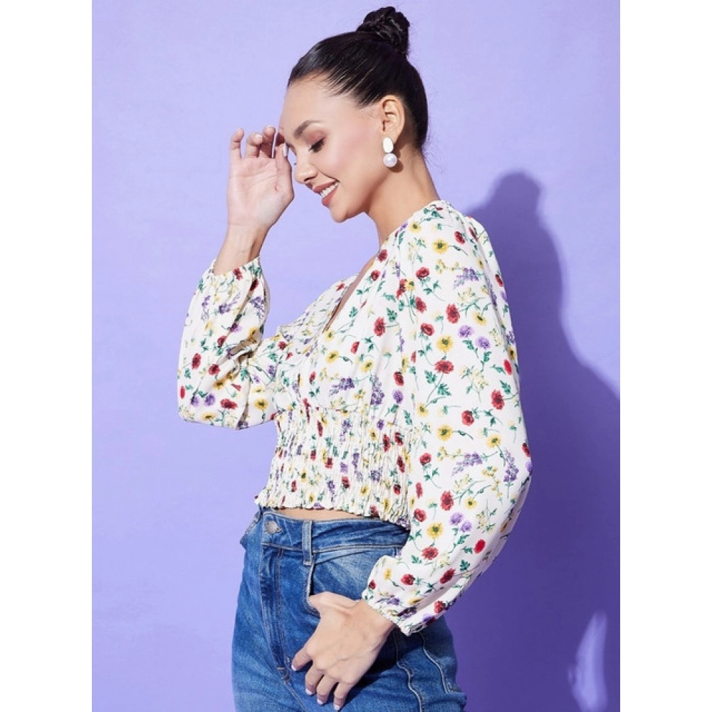 Women's Polyester Floral Long Sleeves Top (Multicolor) - Image 4