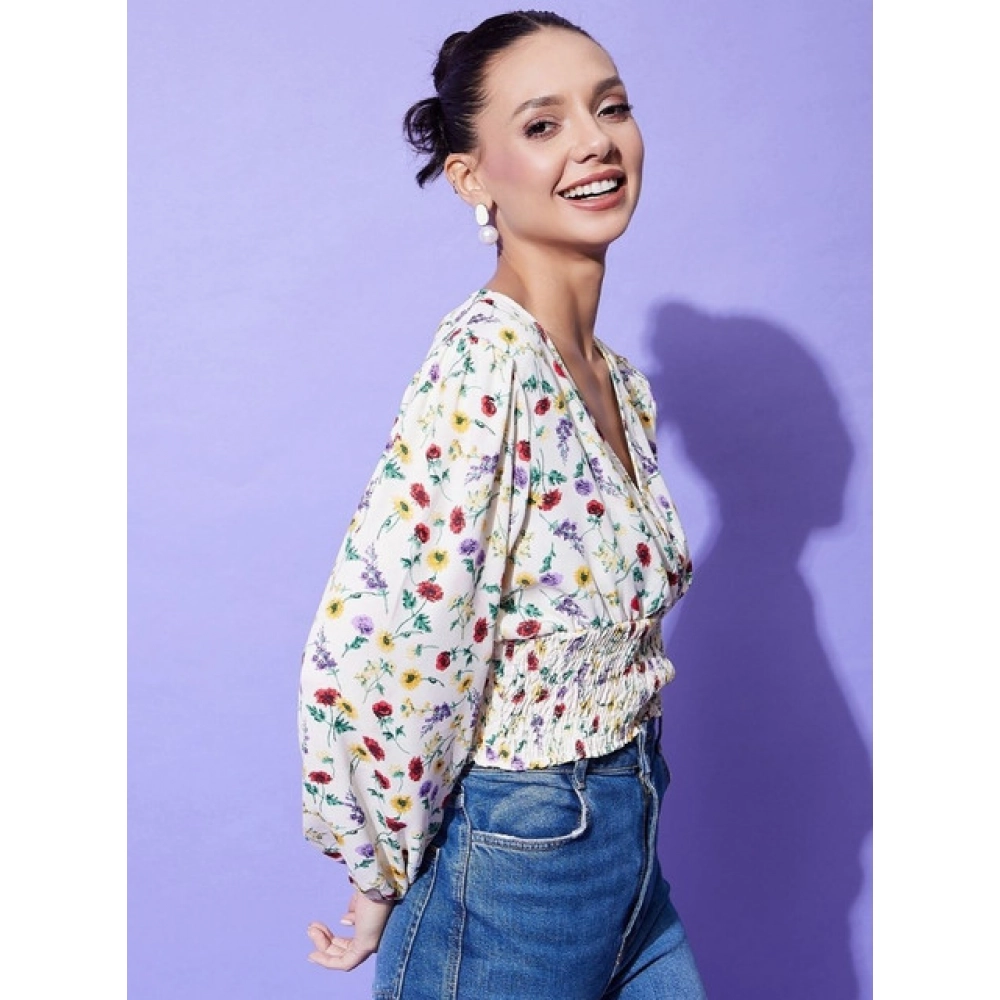 Women's Polyester Floral Long Sleeves Top (Multicolor) - Image 3