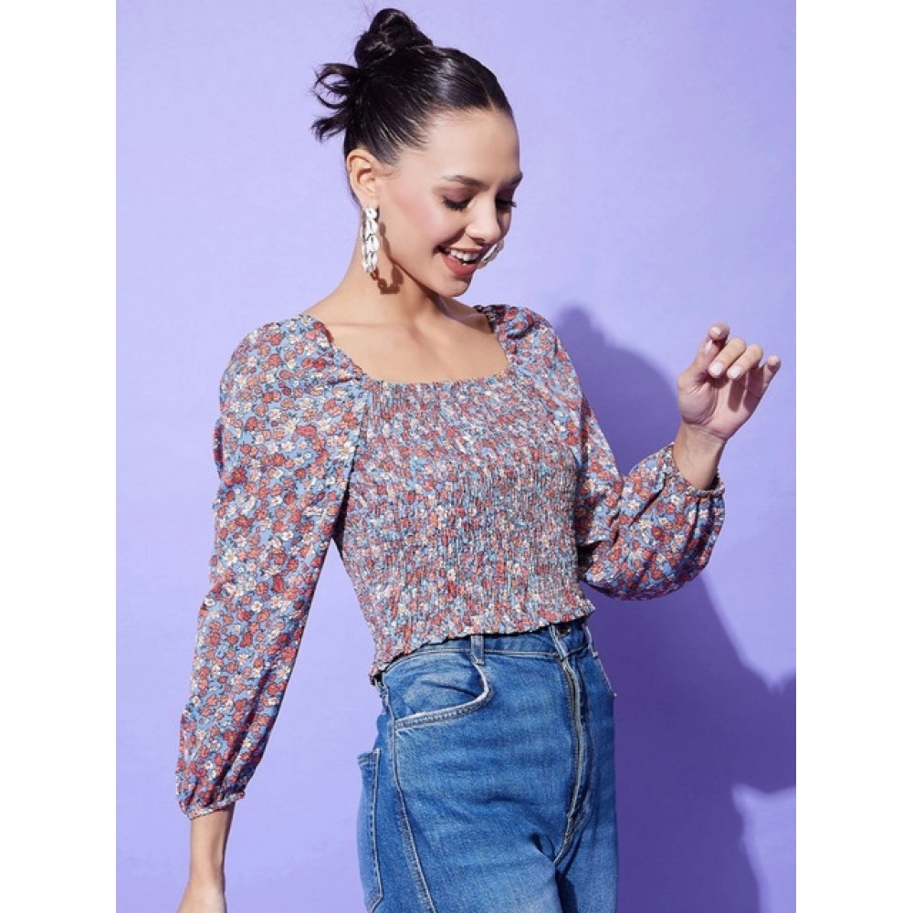 Women's Polyester Floral Long Sleeves Top (Multicolor) - Image 5