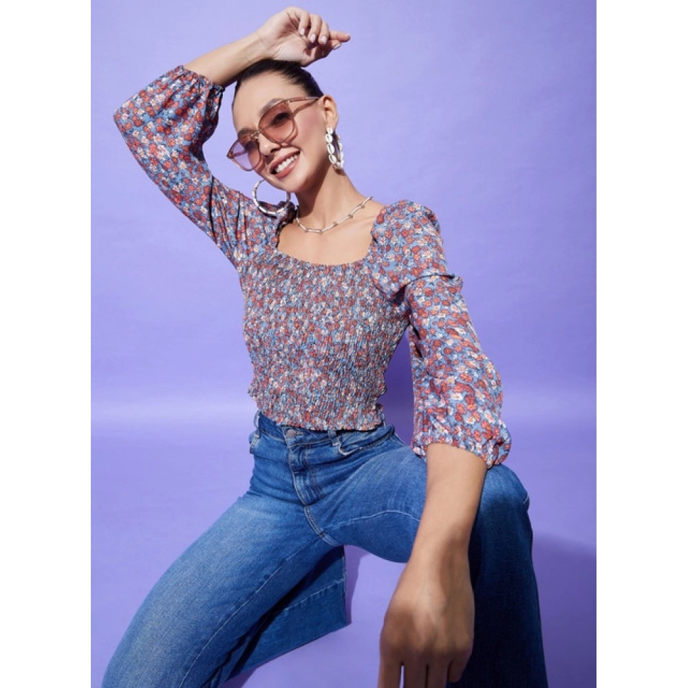 Women's Polyester Floral Long Sleeves Top (Multicolor) - Image 4