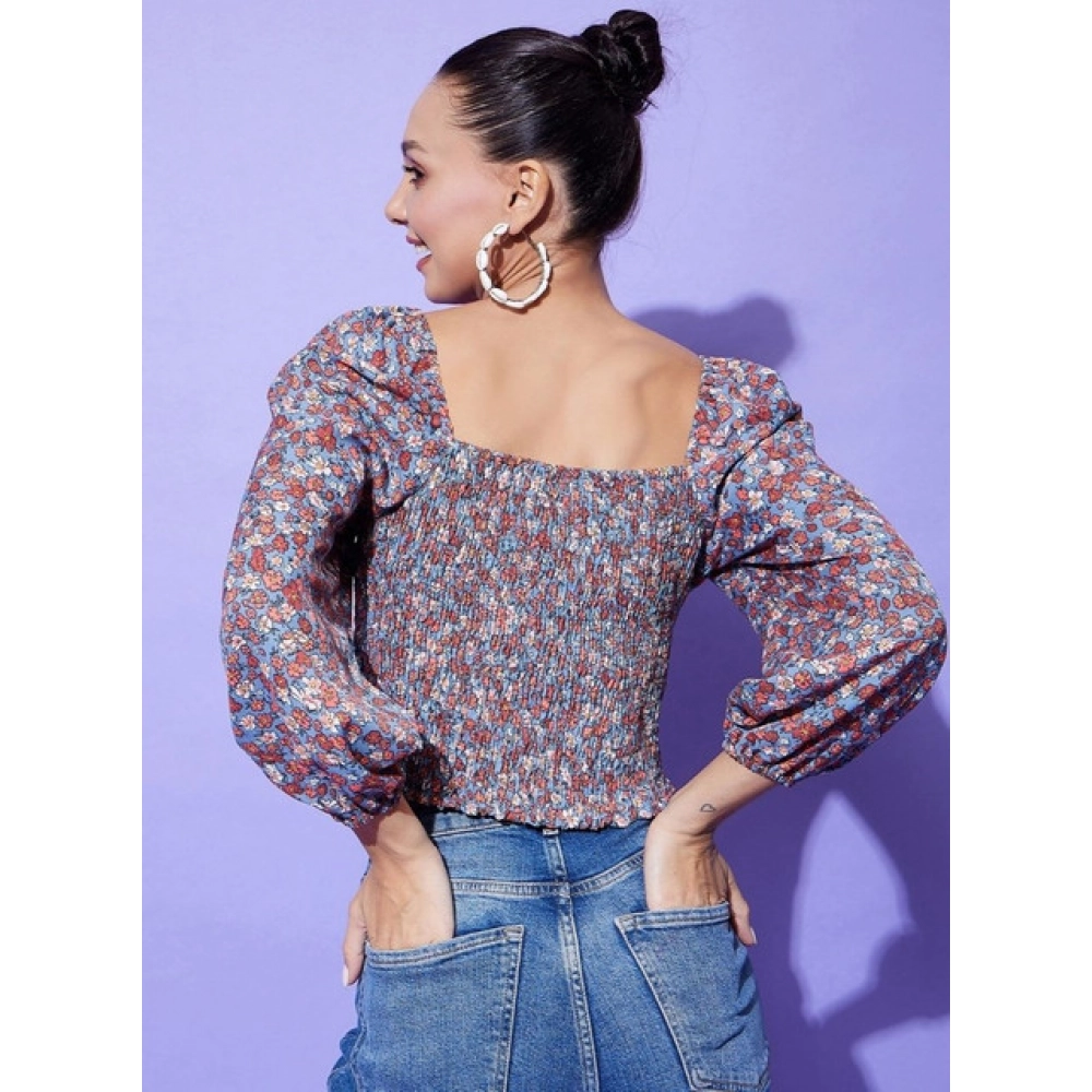 Women's Polyester Floral Long Sleeves Top (Multicolor) - Image 3